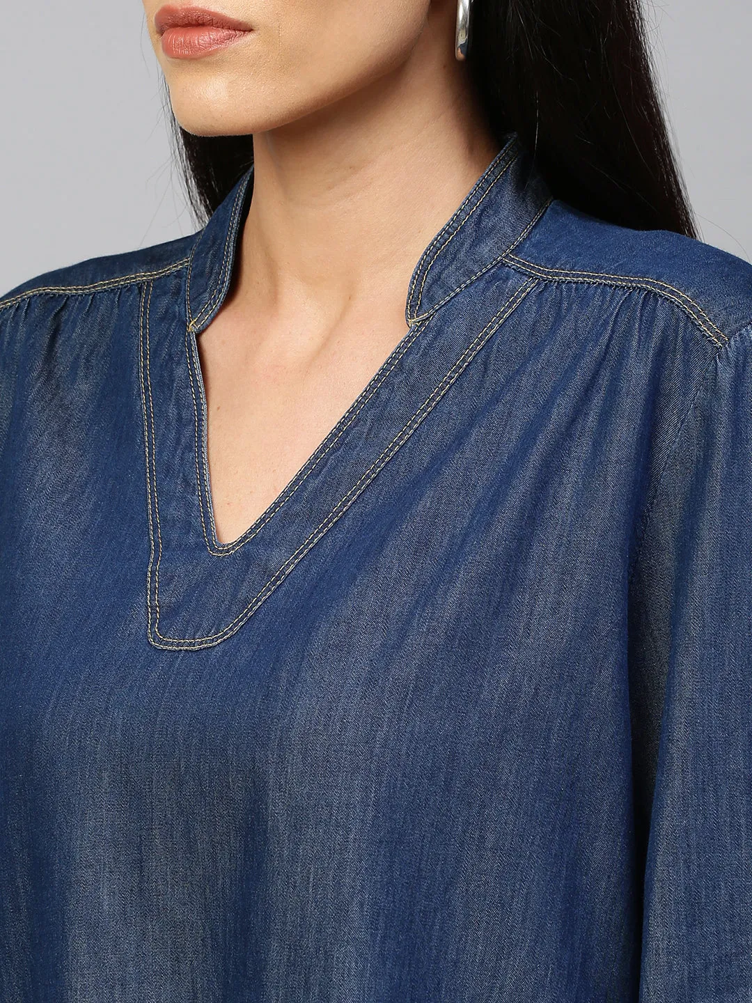Dark Wash Denim Pop Over Tunic