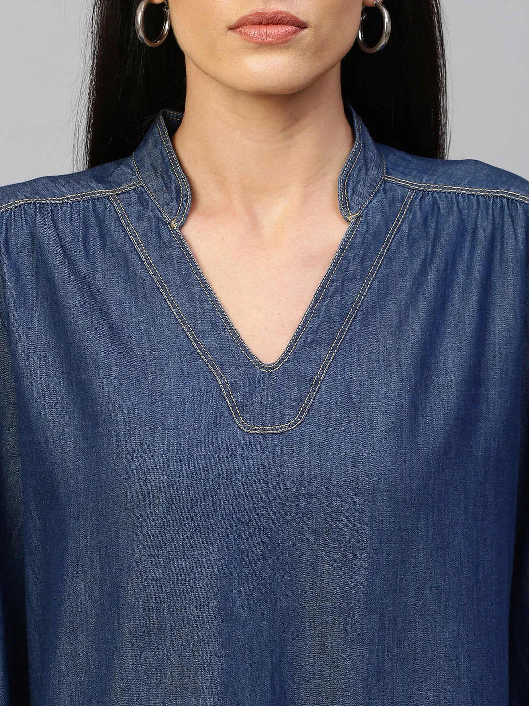 Dark Wash Denim Pop Over Tunic