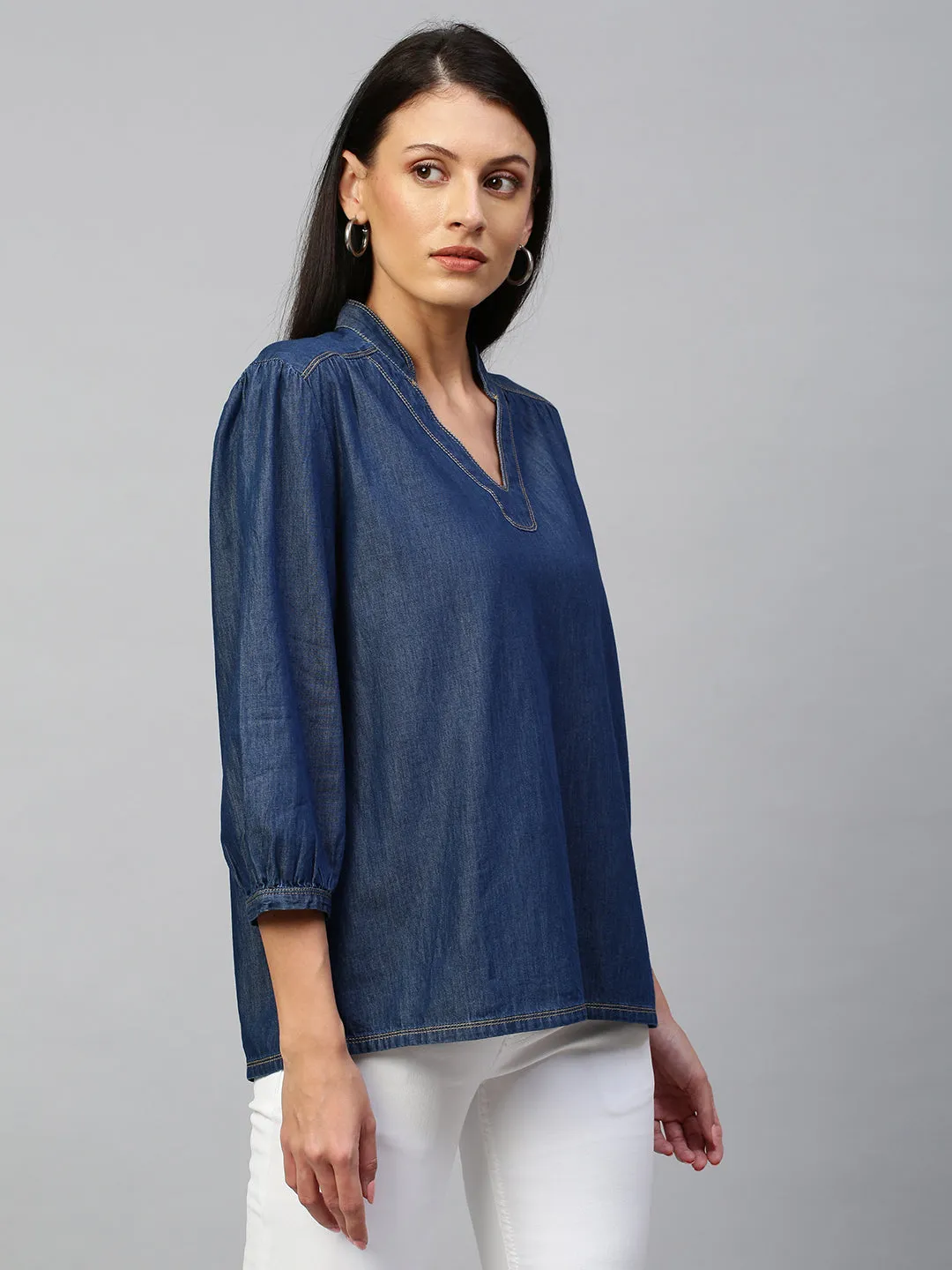 Dark Wash Denim Pop Over Tunic