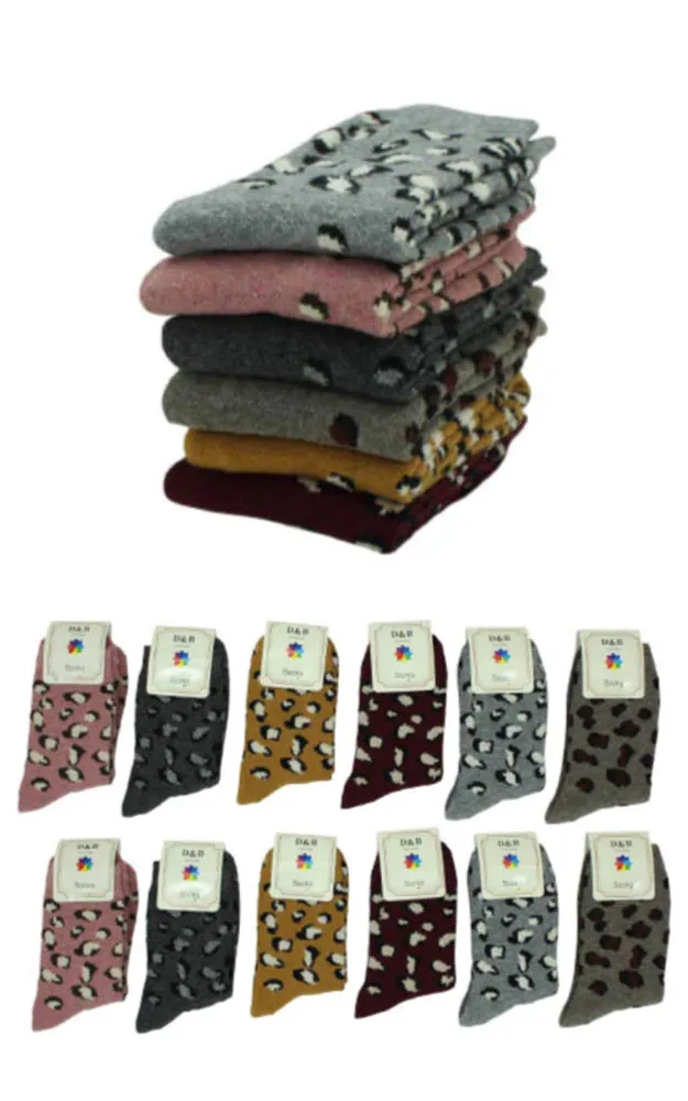 DB3026 Leopard Wool Blend Warm Crew Women Socks  (12prs Pack)