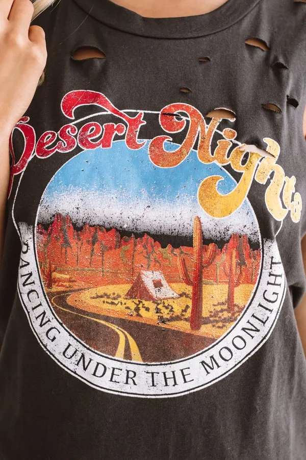 Desert Nights Distressed Boyfriend Tank In Black