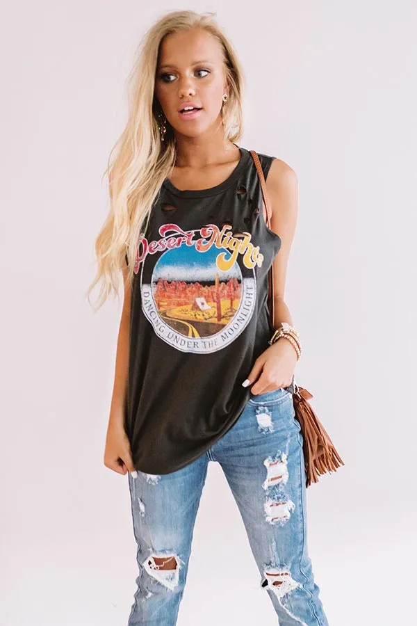 Desert Nights Distressed Boyfriend Tank In Black