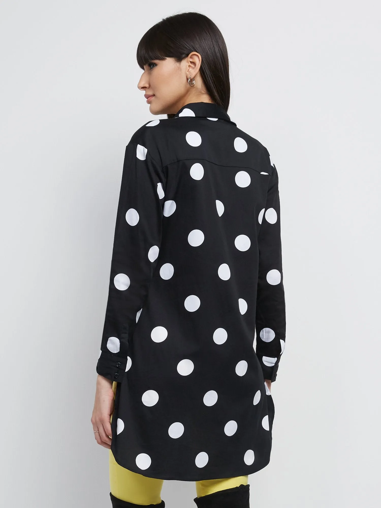 Dot-Print Poplin Hi-Lo Tunic Shirt - 7th Avenue