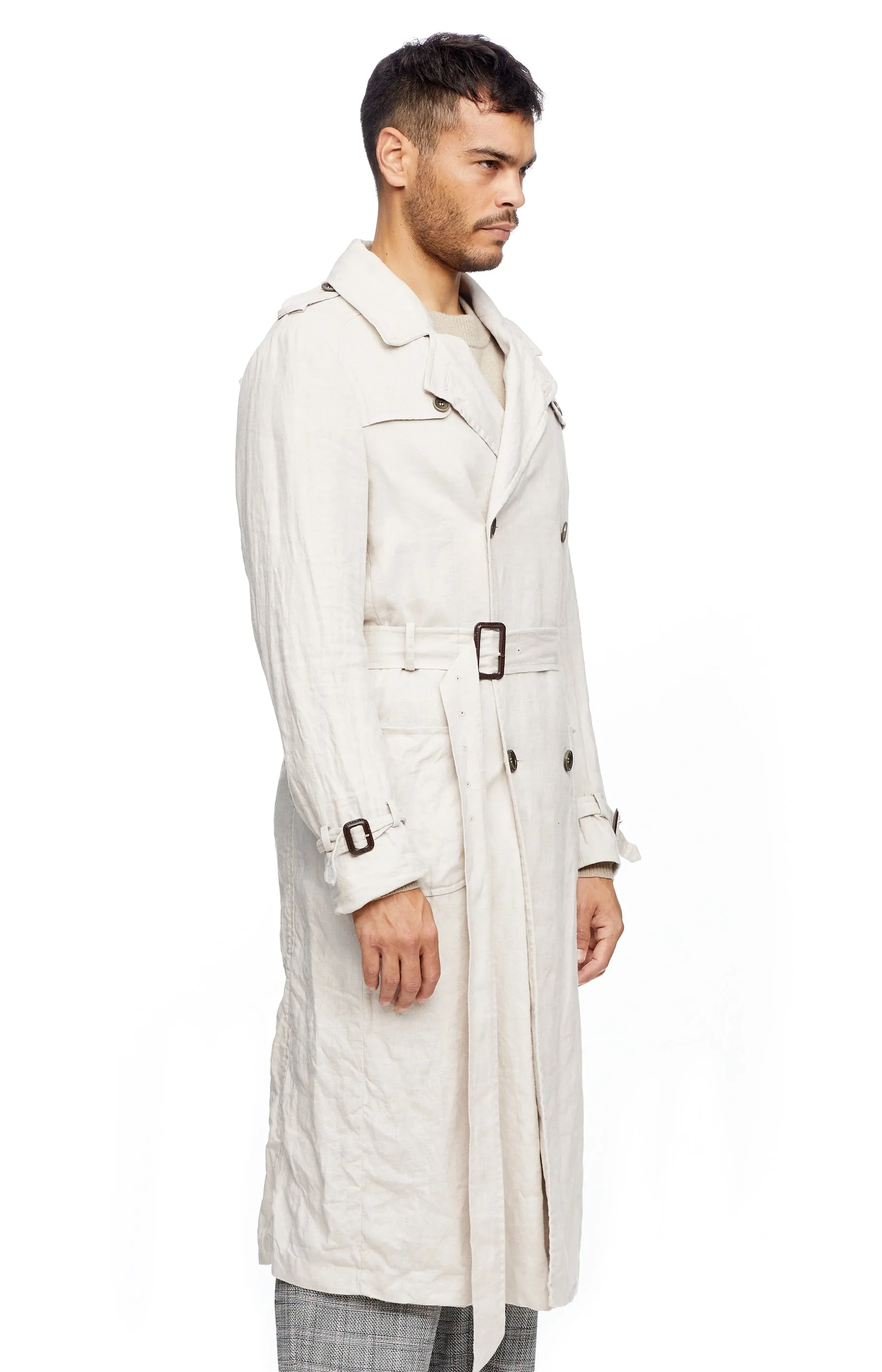 Ecru Linen Trench Coat