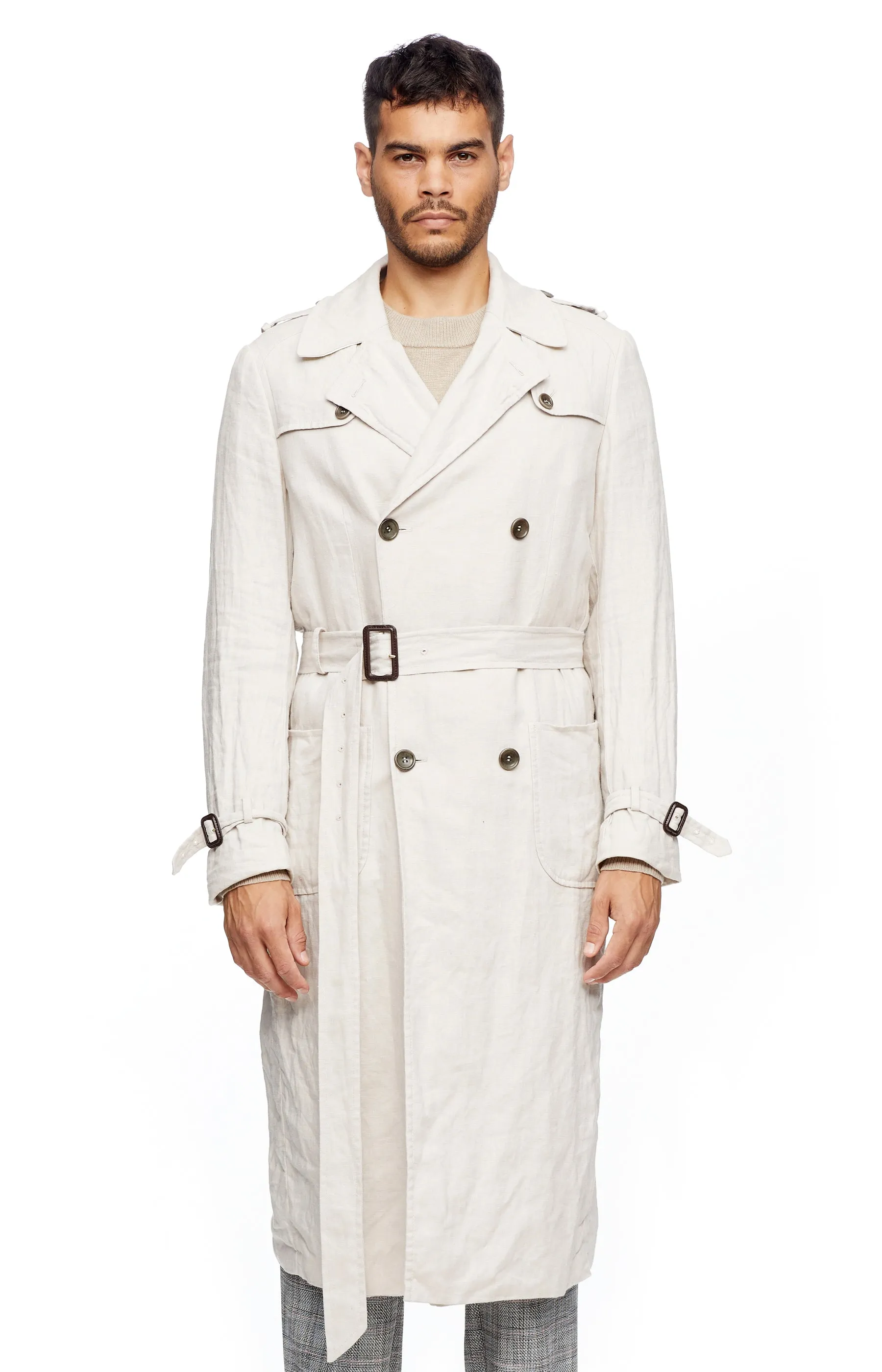 Ecru Linen Trench Coat