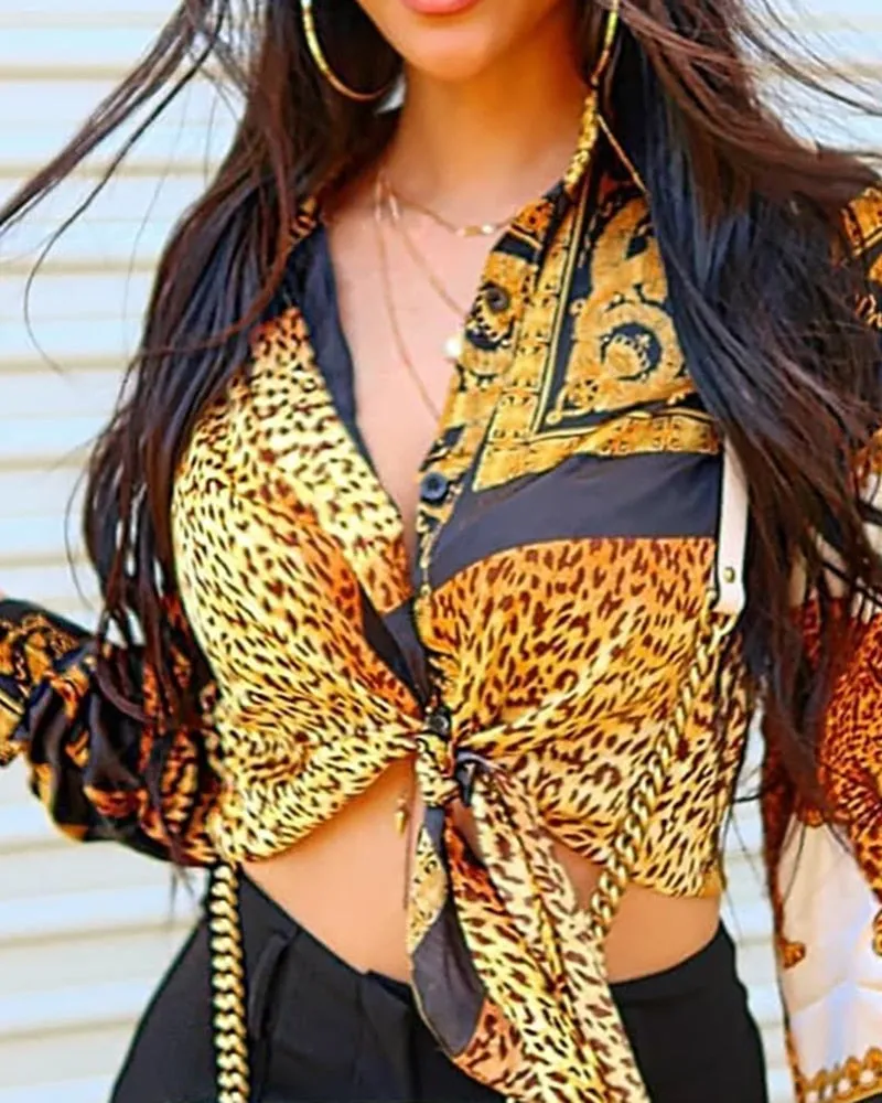 Elegant Loose Leopard Print Women Blouse
