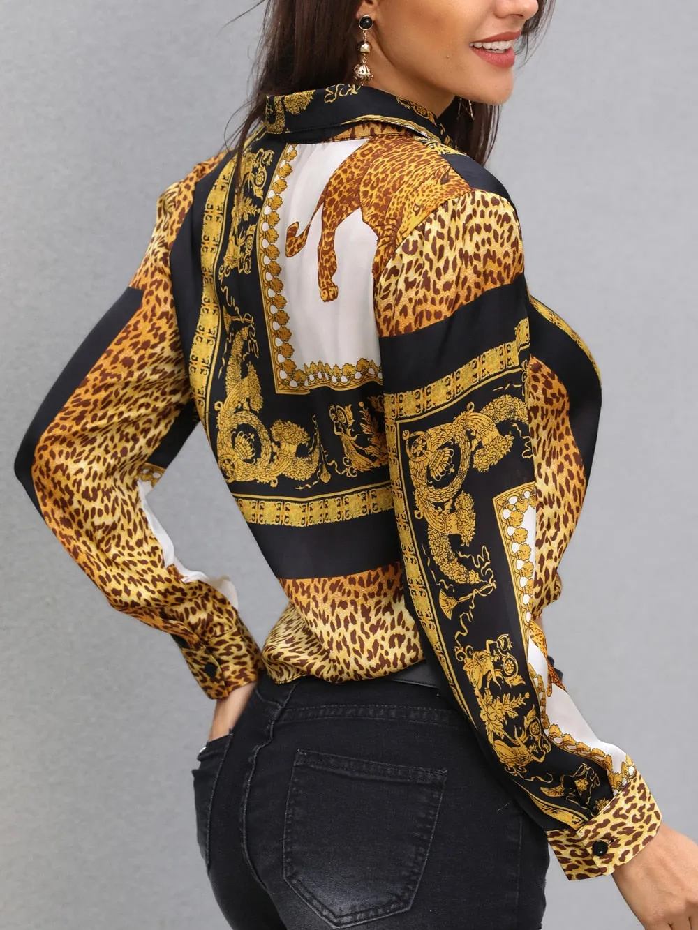 Elegant Loose Leopard Print Women Blouse