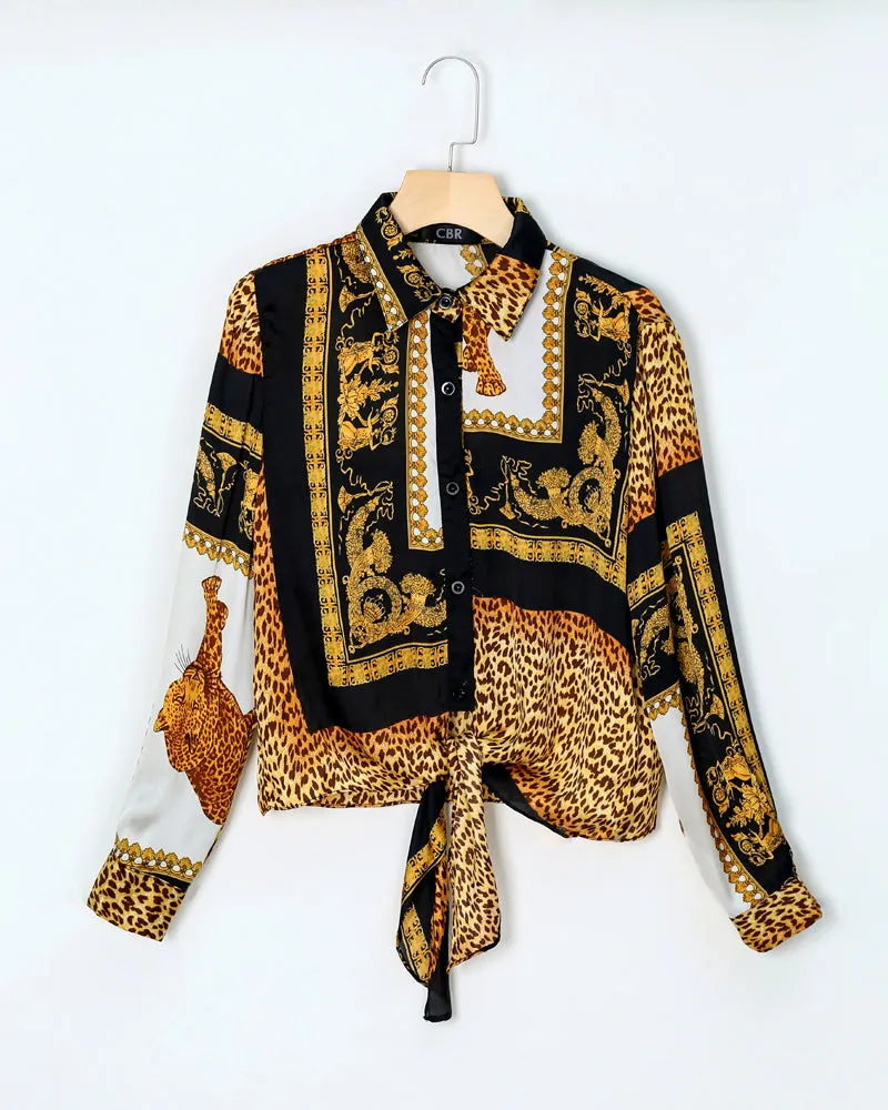 Elegant Loose Leopard Print Women Blouse