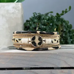 Faux Fur Mixed Leopard Print Magnetic Wrap Bracelet