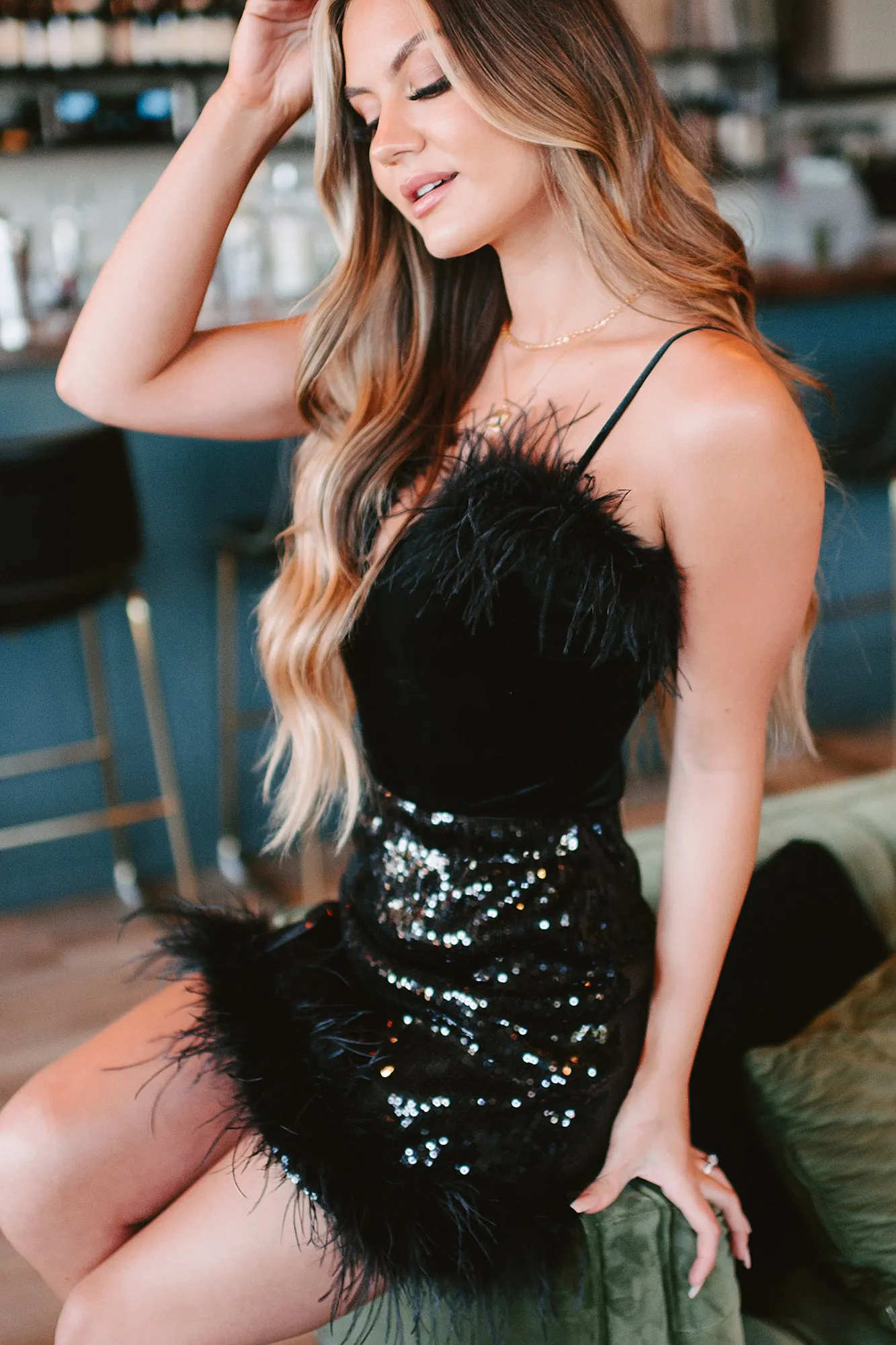Feather Or Not NanaMacs Original Feather Trimmed Bodysuit (Black)