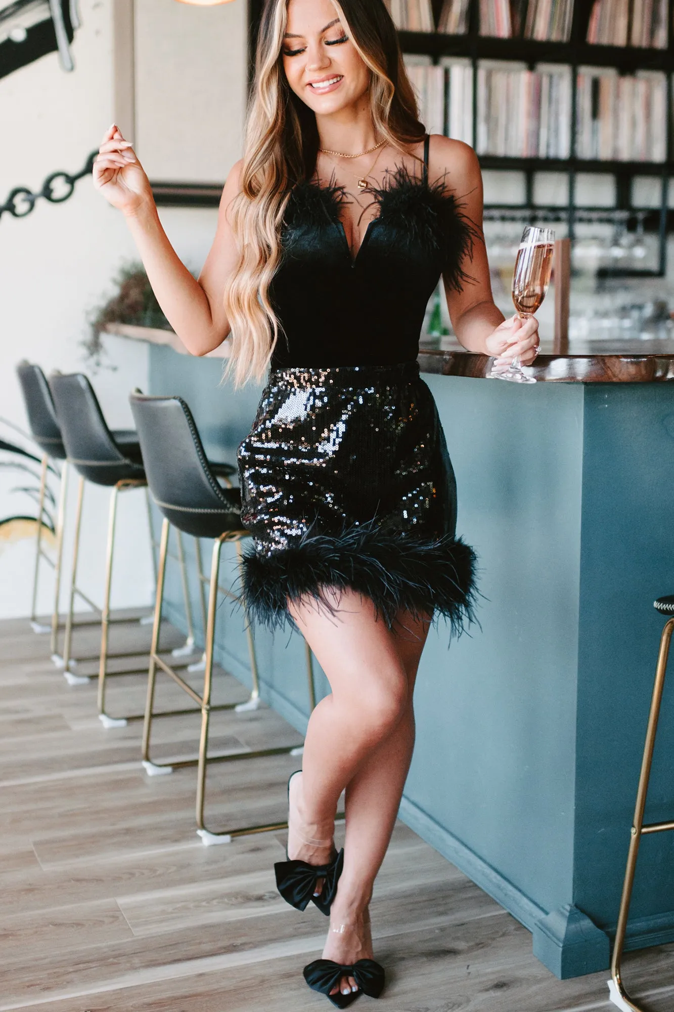 Feather Or Not NanaMacs Original Feather Trimmed Bodysuit (Black)