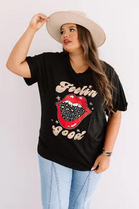 Feelin' Good Boyfriend Tee In Black Curves