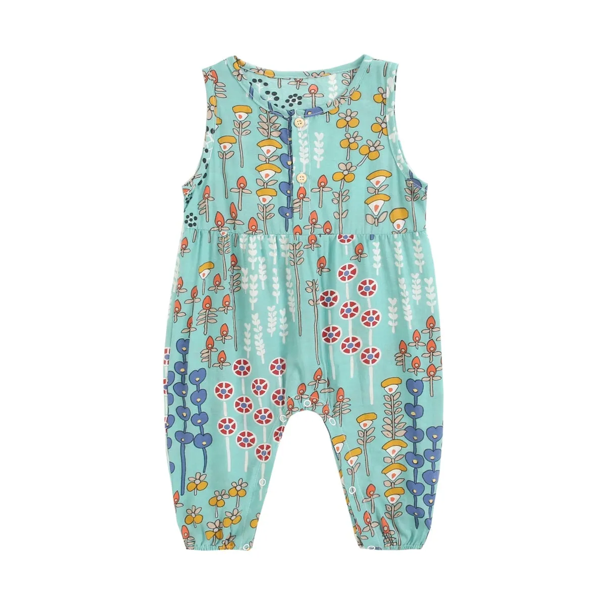 Floral Baby Girls Sleeveless Casual Cotton Jumpsuits