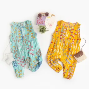 Floral Baby Girls Sleeveless Casual Cotton Jumpsuits