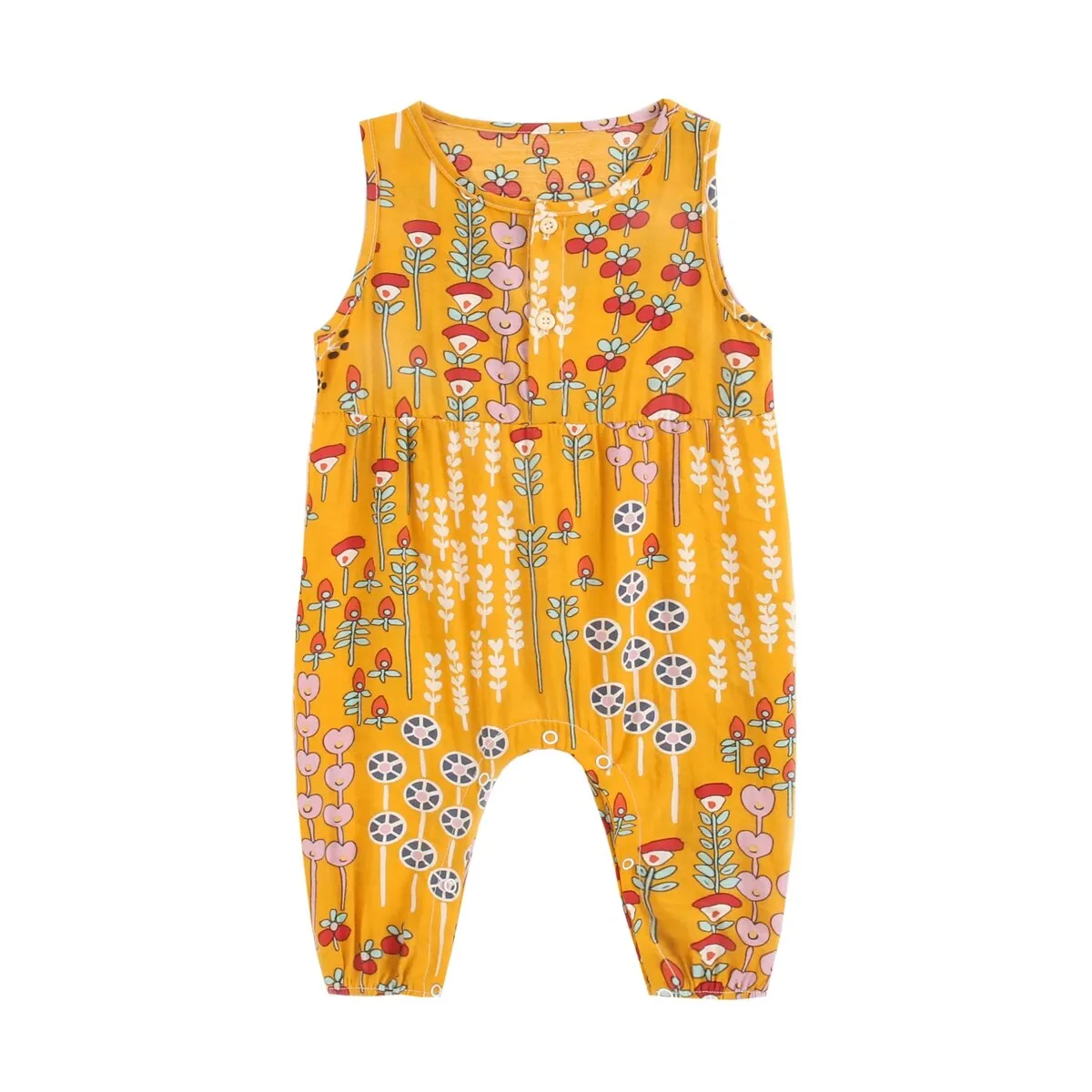 Floral Baby Girls Sleeveless Casual Cotton Jumpsuits