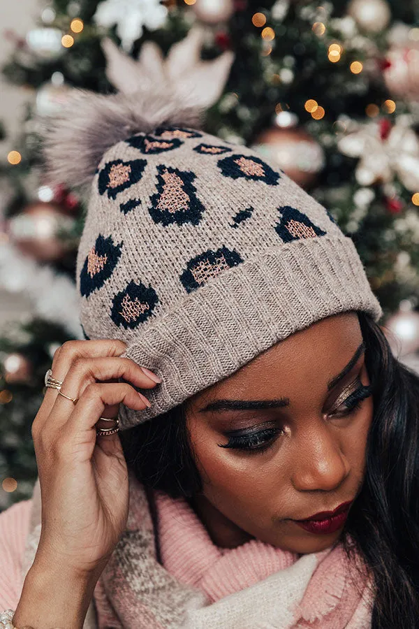 Flurries In France Faux Fur Pom Beanie in Taupe