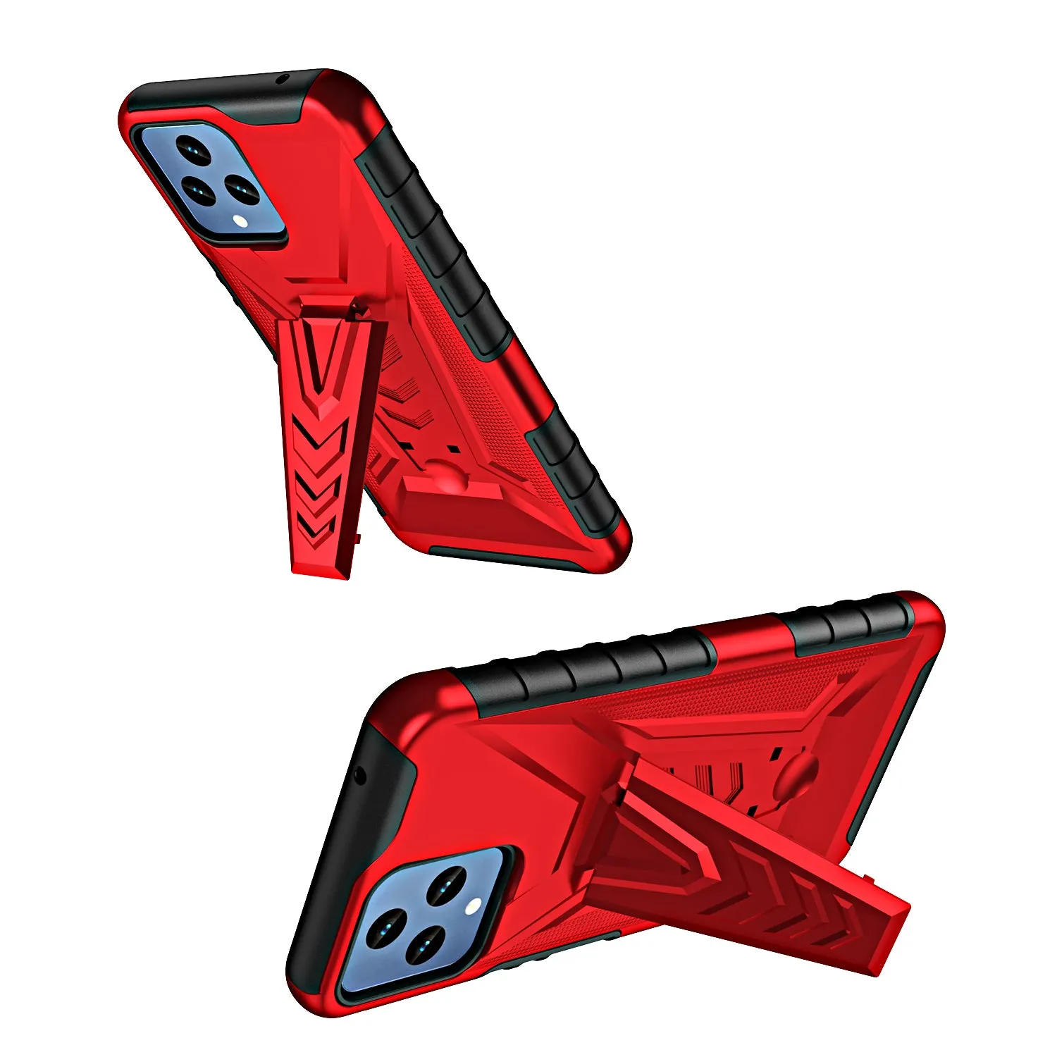 For T-Mobile REVVL 6 5G Case with Tempered Glass Screen Protector Heavy Duty Protective Phone Case,Built-in Kickstand Rugged Shockproof Protective Phone Case - Red
