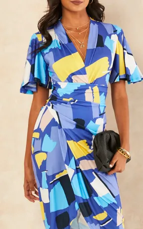 Forever Angel Sleeve Dress in Geometrical print