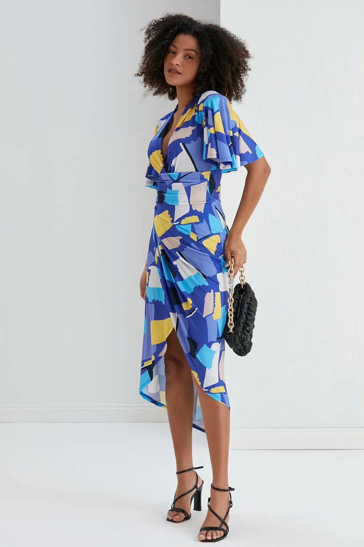 Forever Angel Sleeve Dress in Geometrical print