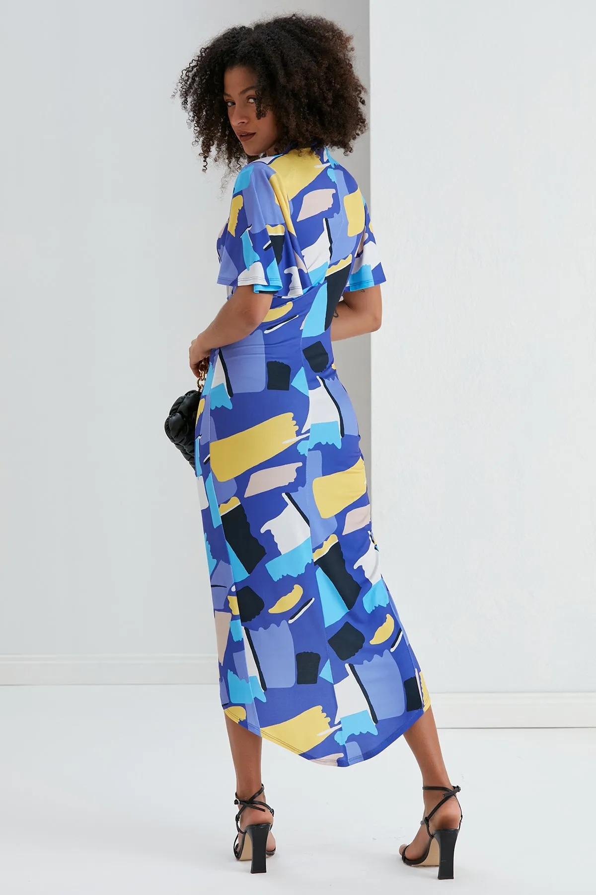 Forever Angel Sleeve Dress in Geometrical print