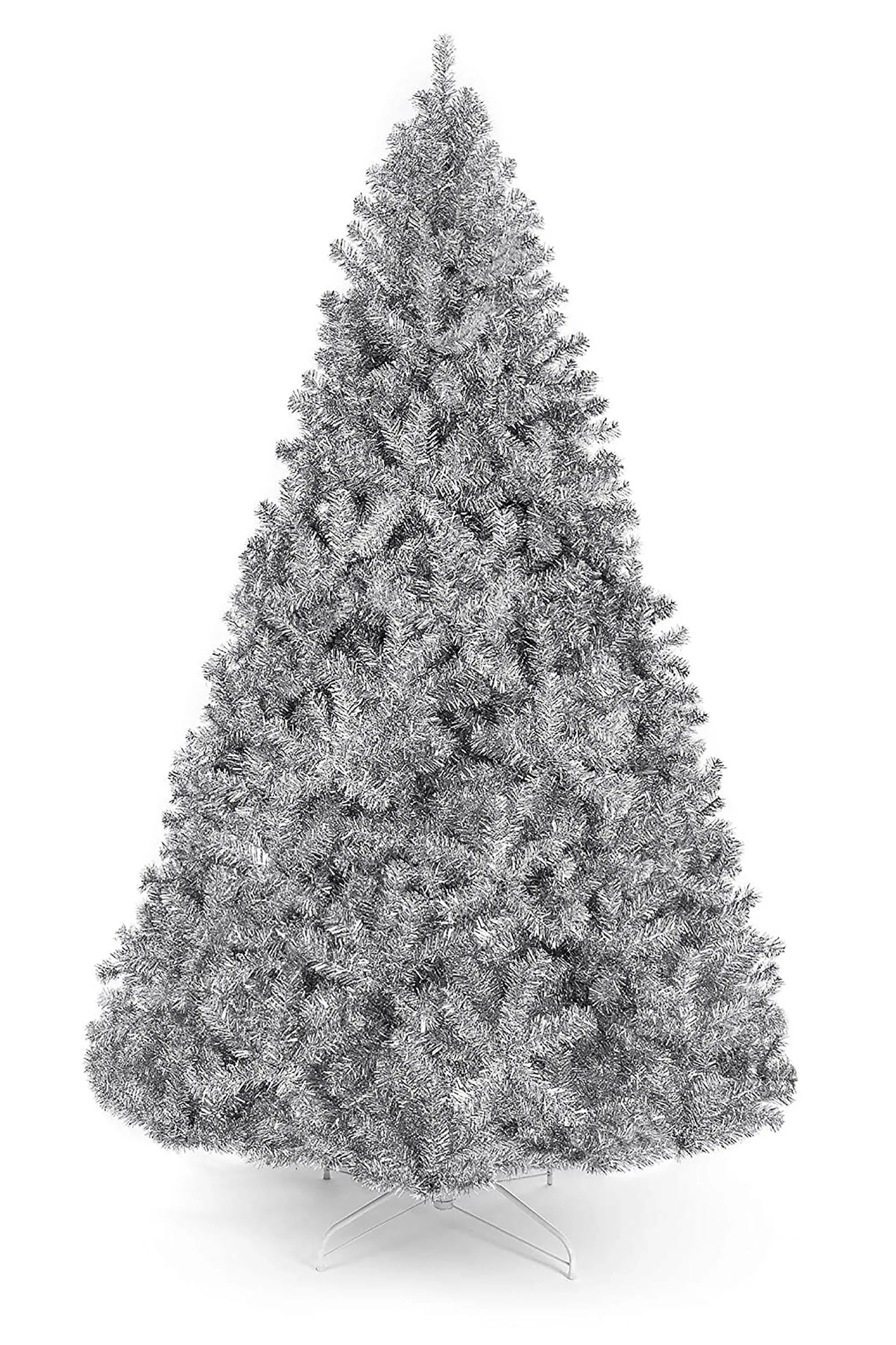 Full Bodied Metallic Silver Tinsel Tree with Metal Stand