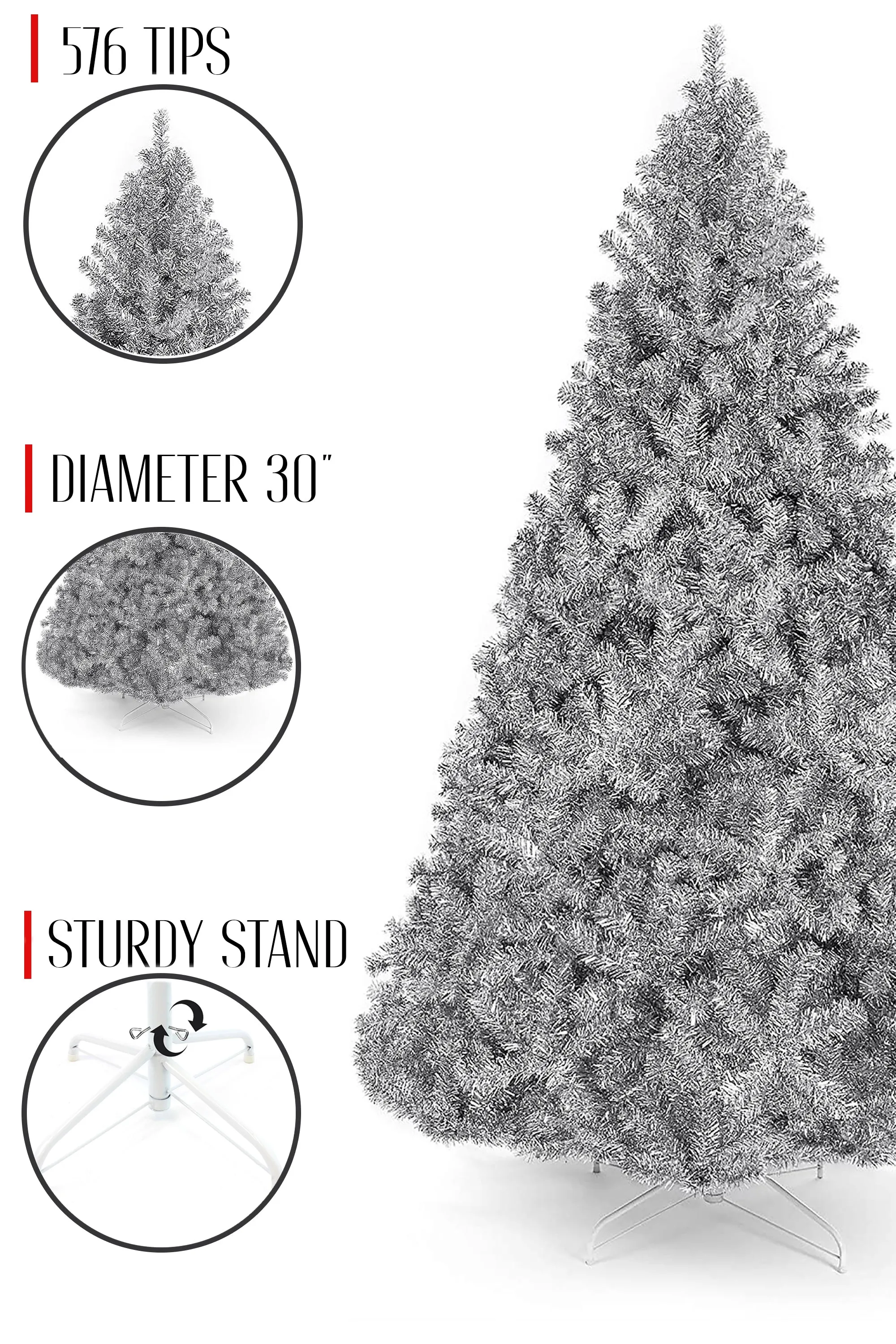 Full Bodied Metallic Silver Tinsel Tree with Metal Stand