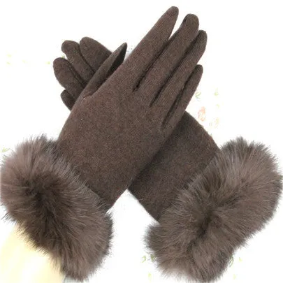 Fur Ribbon Tie Wrist Gloves