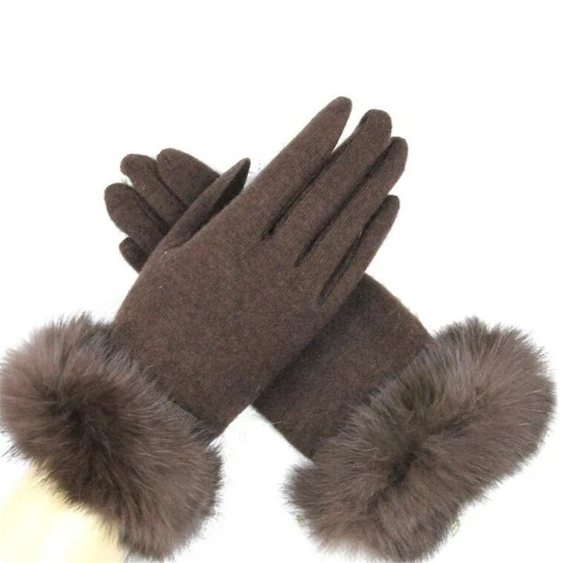 Fur Ribbon Tie Wrist Gloves