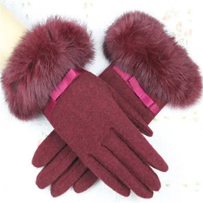 Fur Ribbon Tie Wrist Gloves