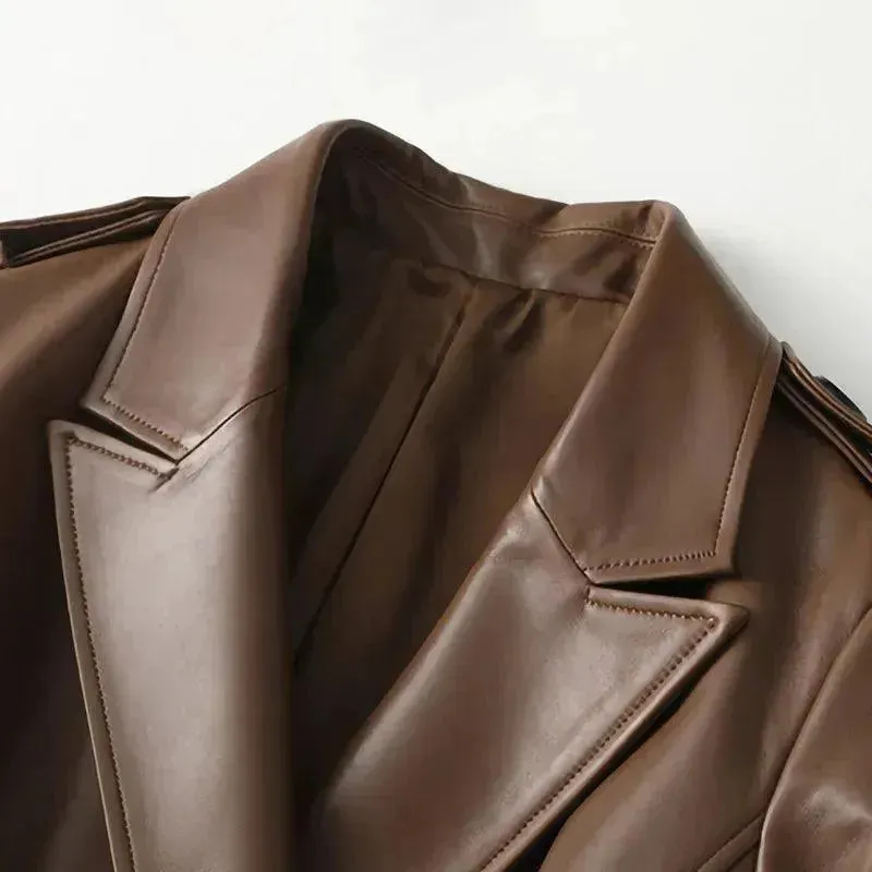 Genuine Leather Women's Trench Overcoat