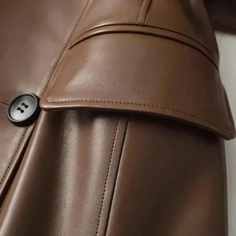 Genuine Leather Women's Trench Overcoat