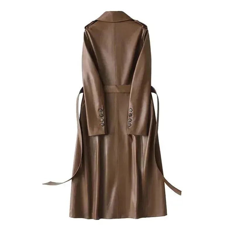 Genuine Leather Women's Trench Overcoat