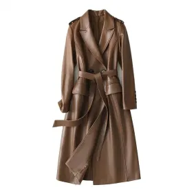 Genuine Leather Women's Trench Overcoat