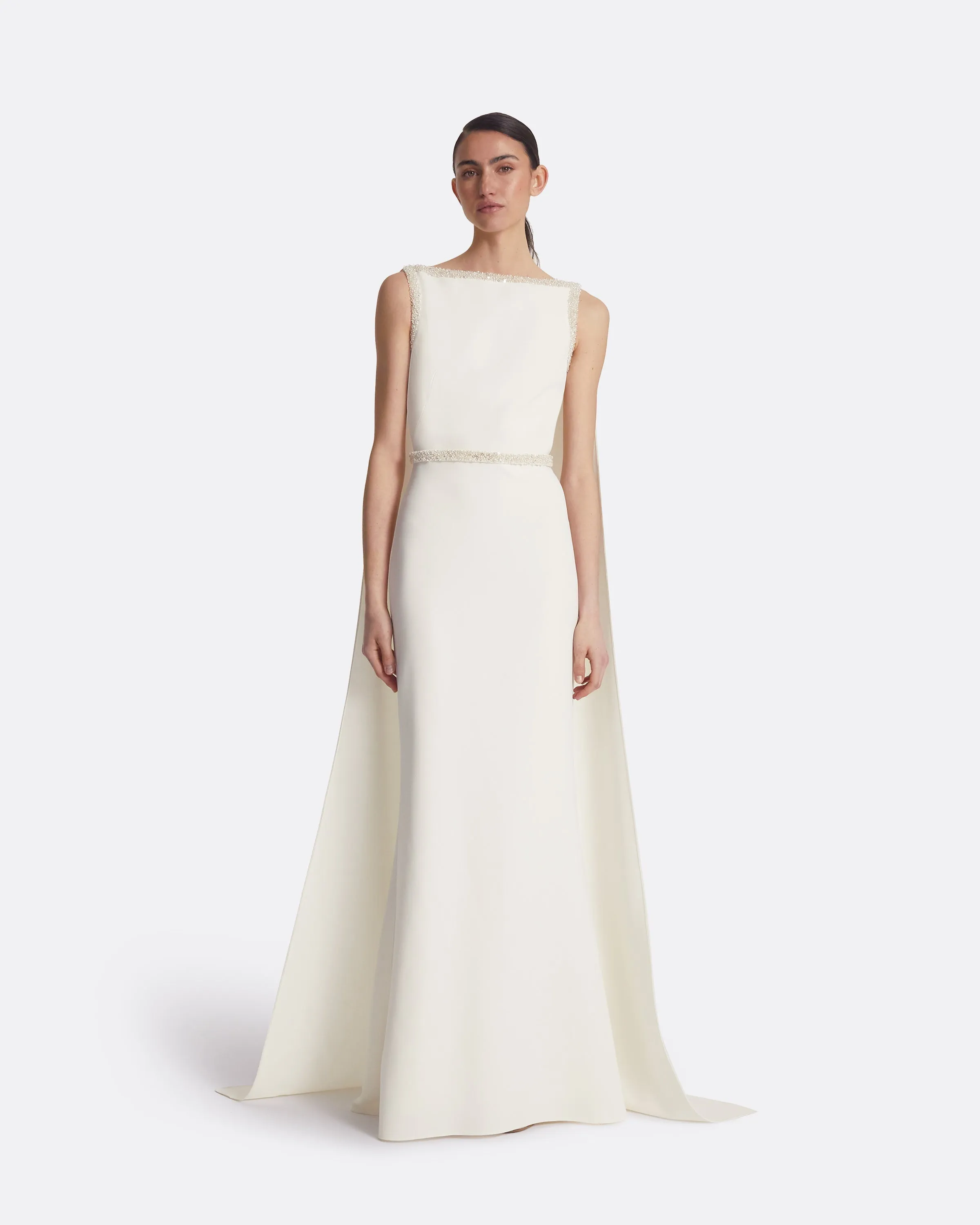 Ginevra Ivory Long Dress With Embroidered Belt