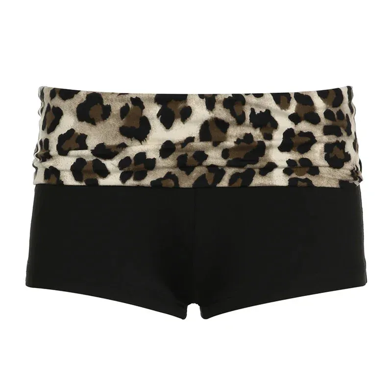 Girlary Leopard Print Patchwork Crop Top for Women Y2K Aesthetics Of Shoulder Long Sleeve T Shirts Grunge Fairycore Clothes