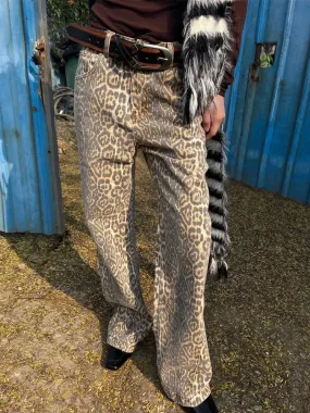Girlary Vintage Leopard Print Jeans Women Hip Hop Y2k Streetwear Denim Baggy Trousers Grunge Wide Leg Aesthetic Jeans Oversized