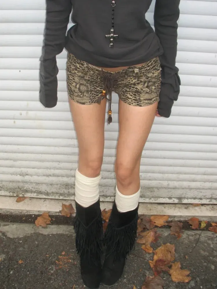 Girlary Vintage Leopard Printed Denim Shorts Women Sexy Y2k Low Waist Gyaru Streetwear Summer 2024 Grunge Female Short Jeans