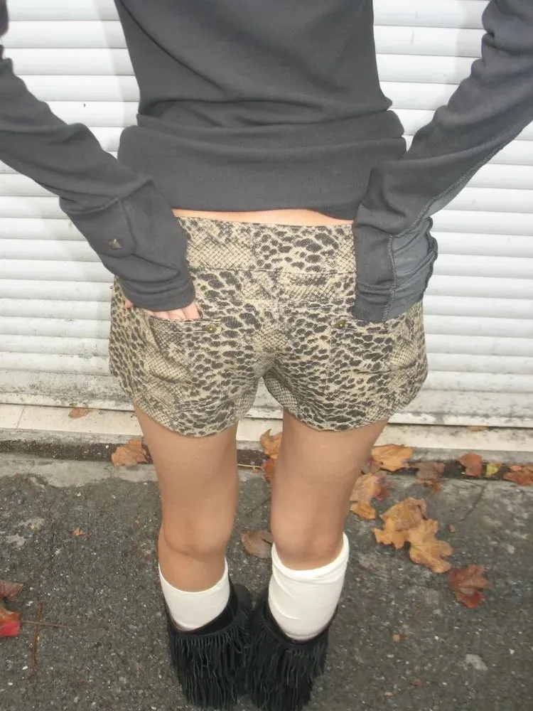 Girlary Vintage Leopard Printed Denim Shorts Women Sexy Y2k Low Waist Gyaru Streetwear Summer 2024 Grunge Female Short Jeans