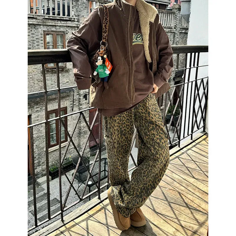Girlary Women Jeans Baggy Vintage High Waist Leopard Print Pants Harajuku Denim Trousers 90s Y2k Emo 2000s Trashy Grunge Clothes 2024