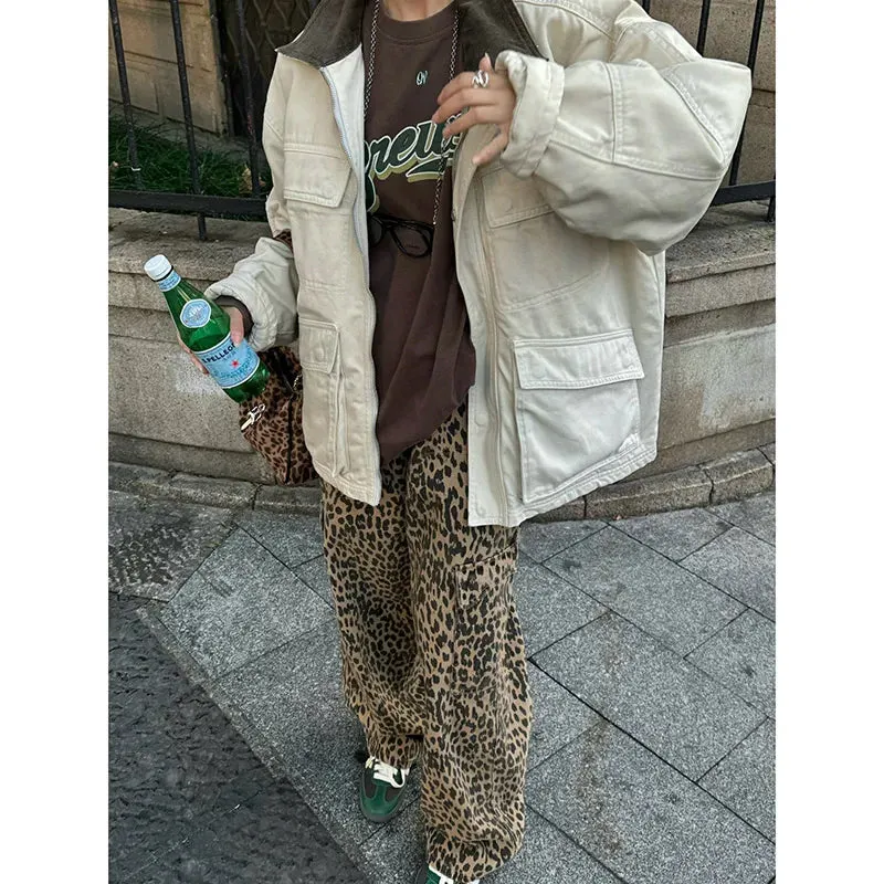 Girlary Women Jeans Baggy Vintage High Waist Leopard Print Pants Harajuku Denim Trousers 90s Y2k Emo 2000s Trashy Grunge Clothes 2024