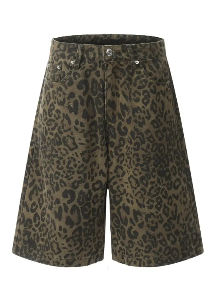 Girlary Y2k Leopard Print Jean Shorts Women American Vintage Denim Pants 2024 Summer Streetwear Style Grunge Hip Hop Shorts New