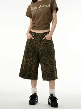 Girlary Y2k Leopard Print Jean Shorts Women American Vintage Denim Pants 2024 Summer Streetwear Style Grunge Hip Hop Shorts New