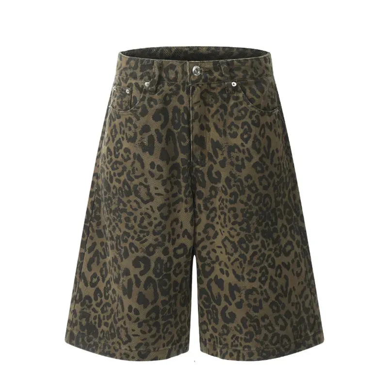 Girlary Y2k Leopard Print Jean Shorts Women American Vintage Denim Pants 2024 Summer Streetwear Style Grunge Hip Hop Shorts New