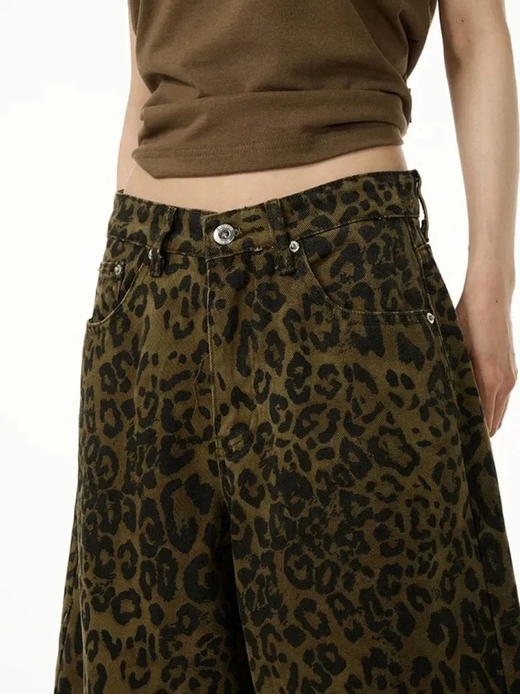 Girlary Y2k Leopard Print Jean Shorts Women American Vintage Denim Pants 2024 Summer Streetwear Style Grunge Hip Hop Shorts New