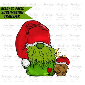 Green Gnome Reindeer Gnome Ready To Press Sublimation Transfer