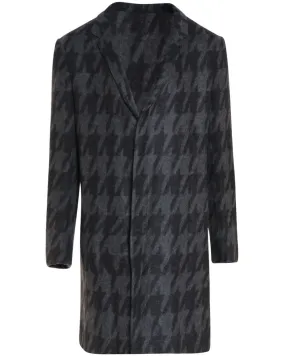 Grey Cashmere Blend Tonal Houndstooth Overcoat