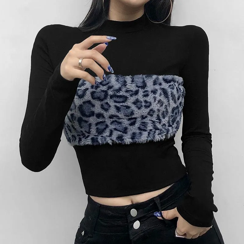 Grunge Leopard Faux Fur Pattern Long Sleeve Top