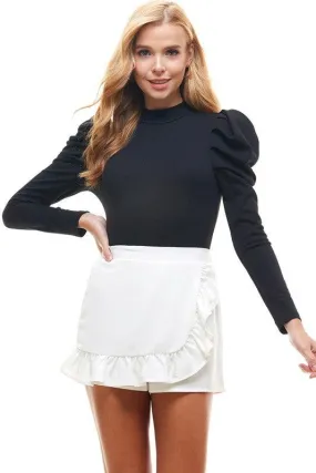 High Neck Bodysuit With Long Puff Sleeve