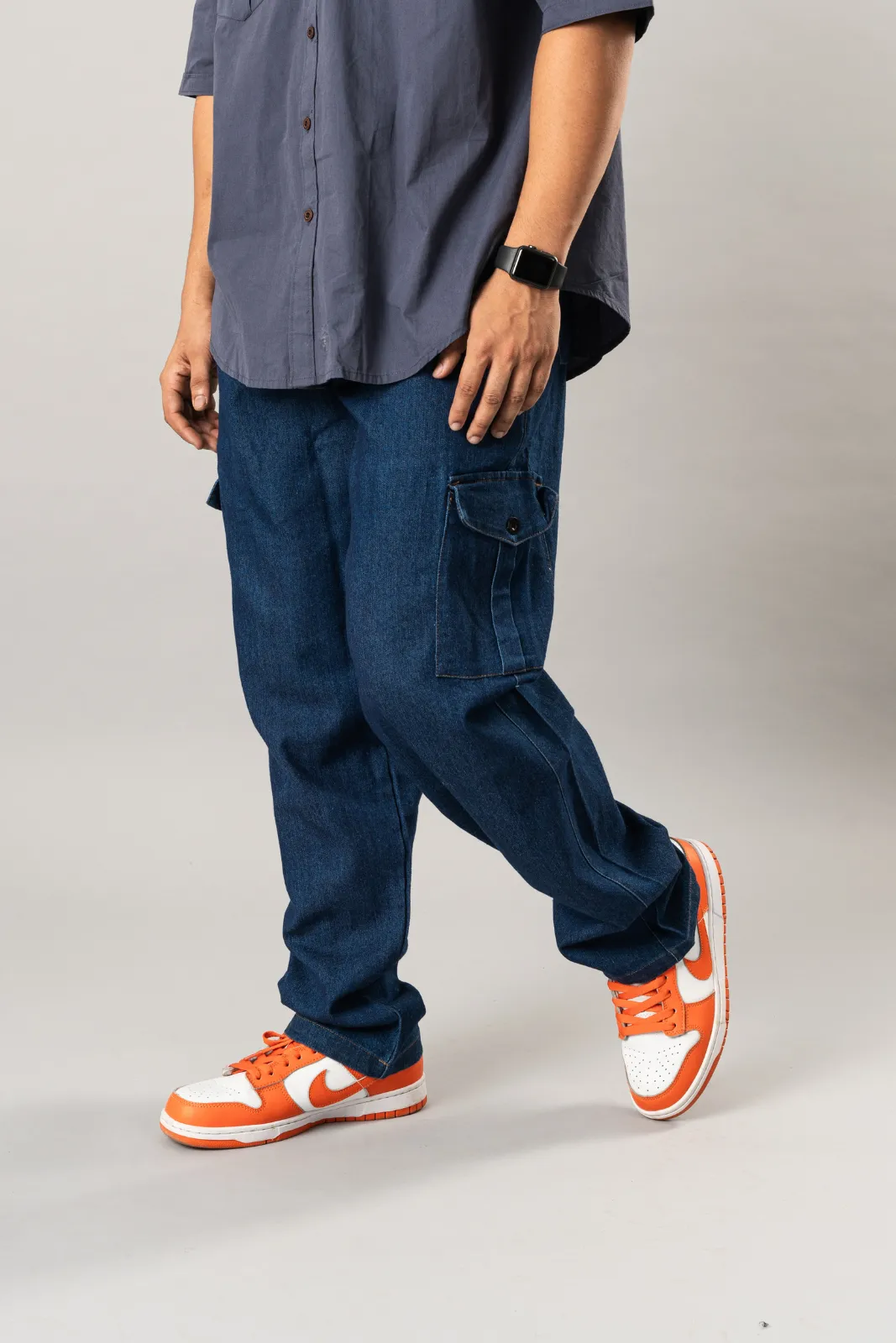 Indigo Baggy Denim Cargo Pants
