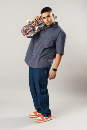 Indigo Baggy Denim Cargo Pants